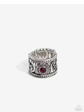 Imperial Intentions Paparazzi Silver-Tone Red Center Filigree Ring